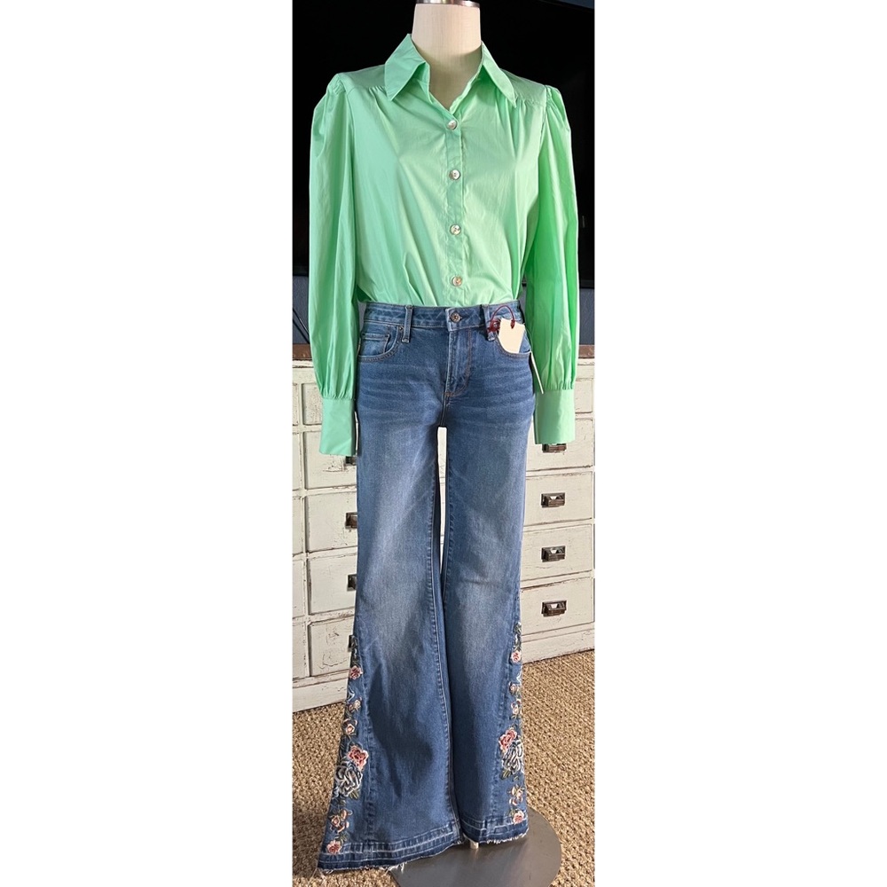 Anthropologie Driftwood Embroidered Flare Jeans Size 26 - Picture 3 of 14